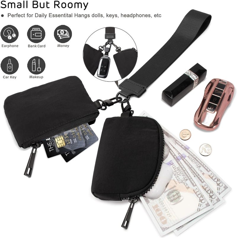 Viverte Mini Zip Around Keychain Wristlet Wallets Small Portable Dual Pounch Wristlet Detachable Coin Purse Pocket Gifts for Women Travel Sports Outdoors (Black+ Black) - Image 4